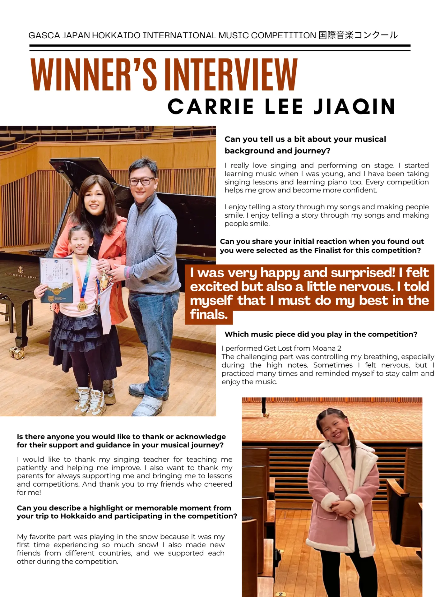 Winner interview with Carrie Lee Jiaqin, GASCA Hokkaido vocal finalist