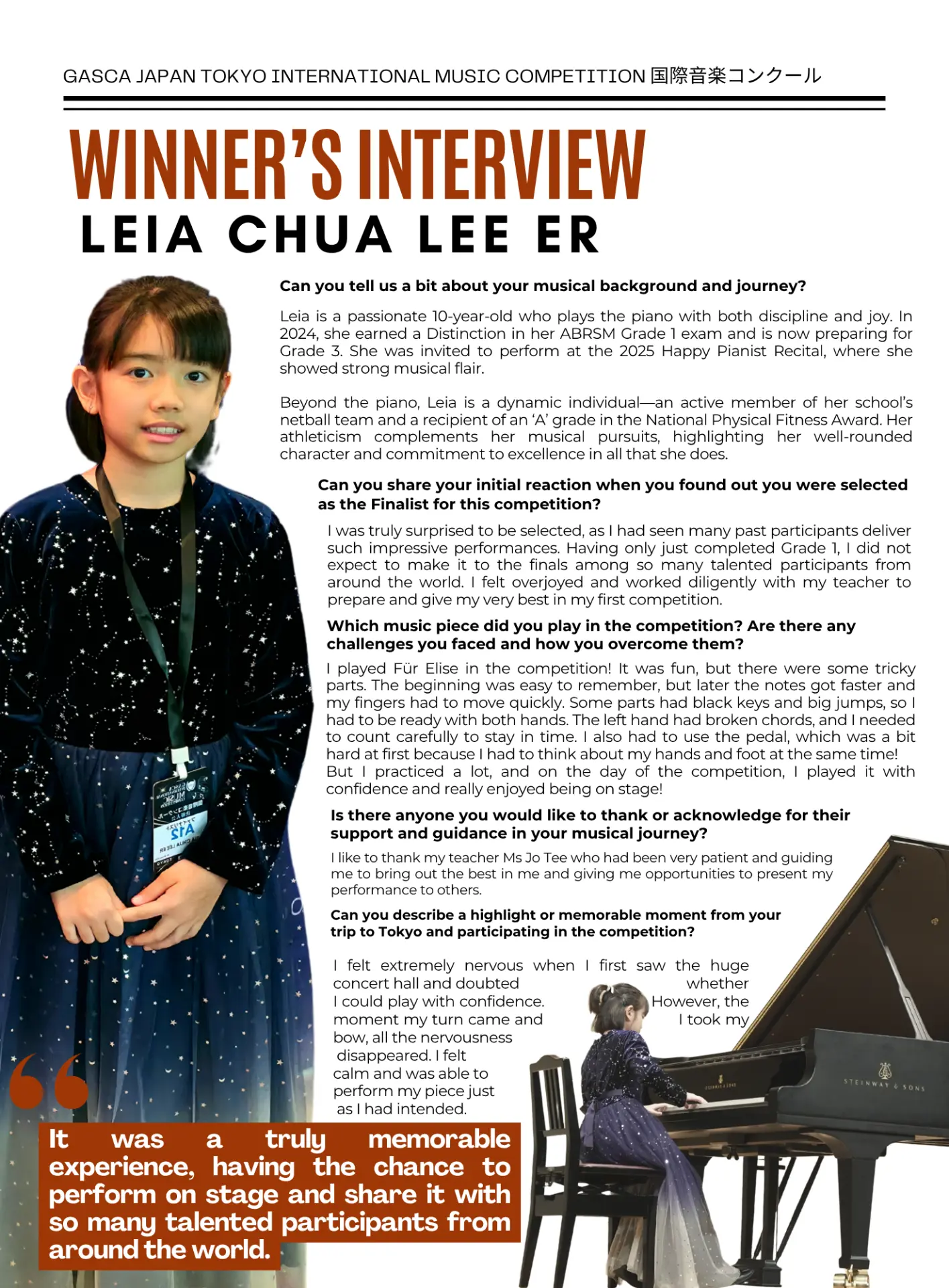 Winner interview with Leia Chua Lee Er, GASCA Tokyo finalist