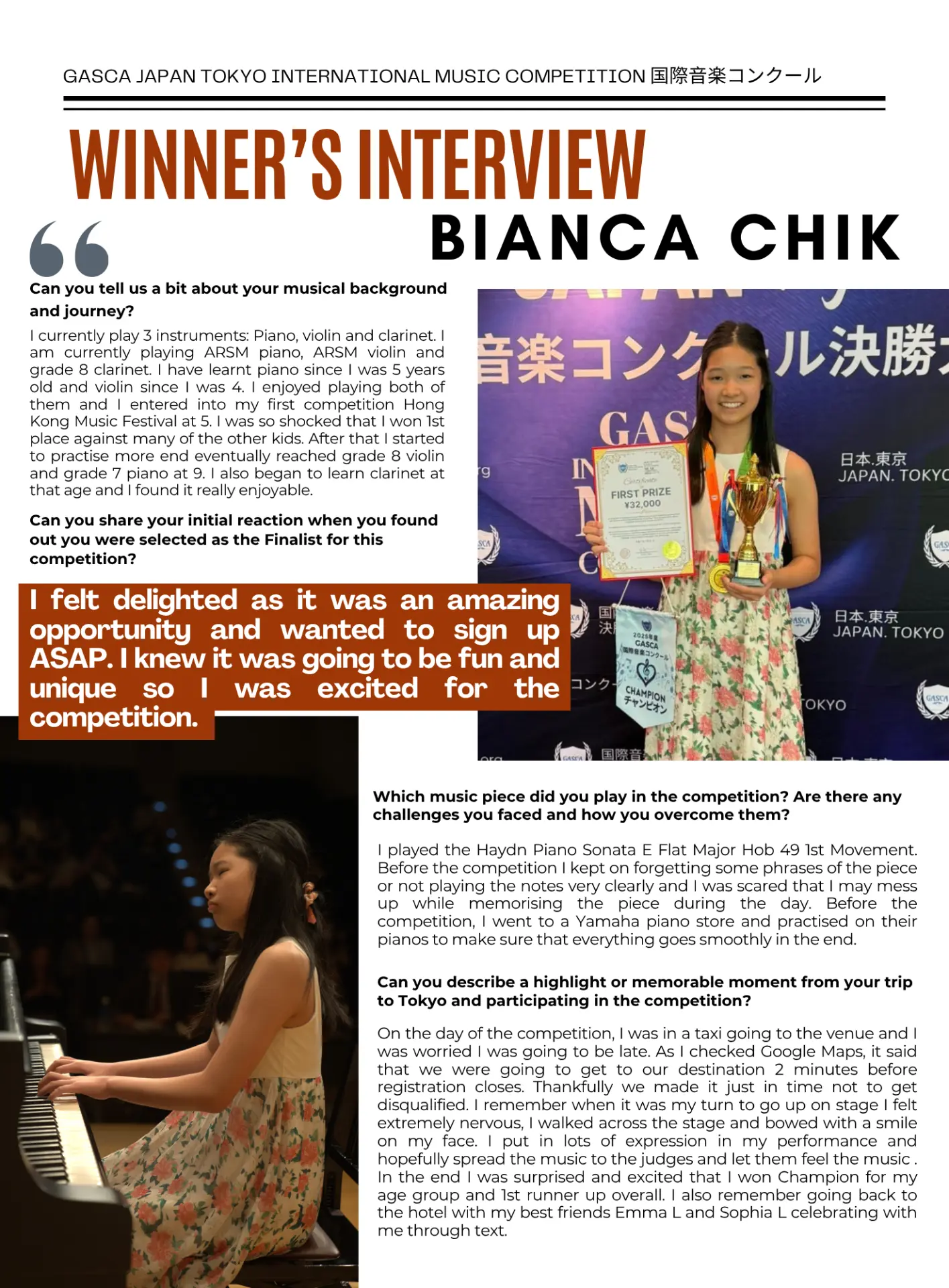 Winner interview with Bianca Chik, GASCA First Prize winner
