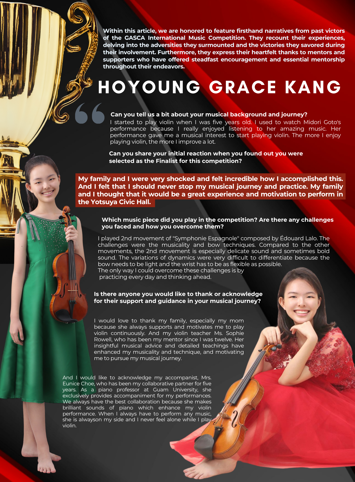 Winner interview with Ho Young Grace Kang, GASCA Tokyo violin finalist